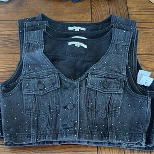 Studded Black Denim Vest